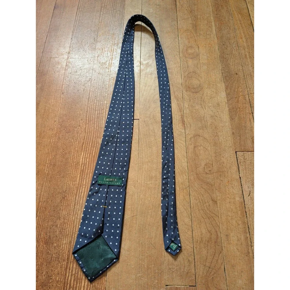Lauren Ralph Lauren Silk Necktie Tie Polka Dot Blue Business Party Suit 3.25